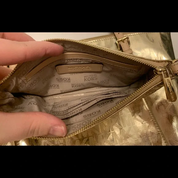 Michael Kors shiny gold tote purse and wristlet - Picture 3 of 5